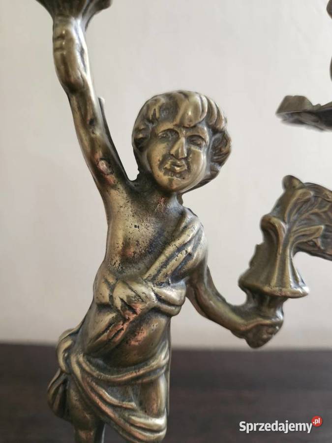 Świeczniki mosiądz złocony puttocherubiny Kowal