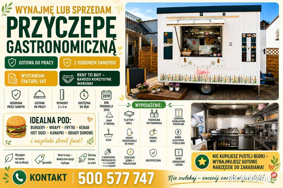 Przyczepa foodtruckowa z pełnym wyposażeniem