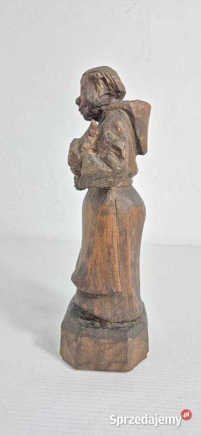 Drewniana Rzeźba Mnich z Kielichem Vintage lubelskie Biłgoraj