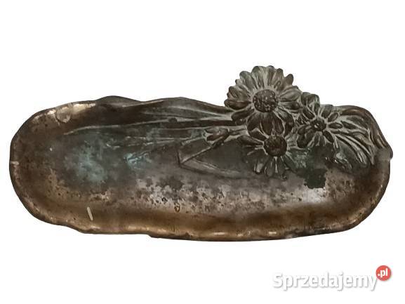 Stara mosiężna tacka z motywem kwiatowym Rzeszów