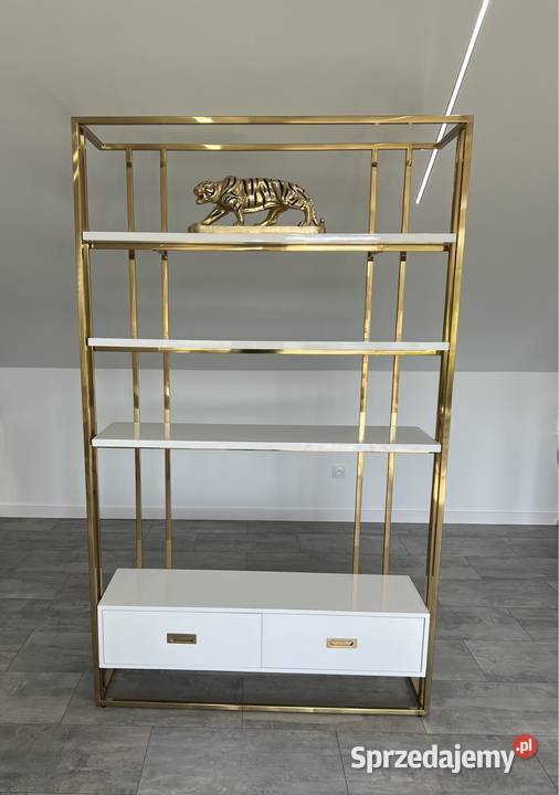 Złoty regał Glamour Premium z szufladami biała