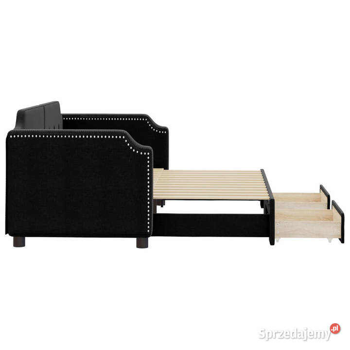 Sofa rozsuwana z szufladami czarna tkanina