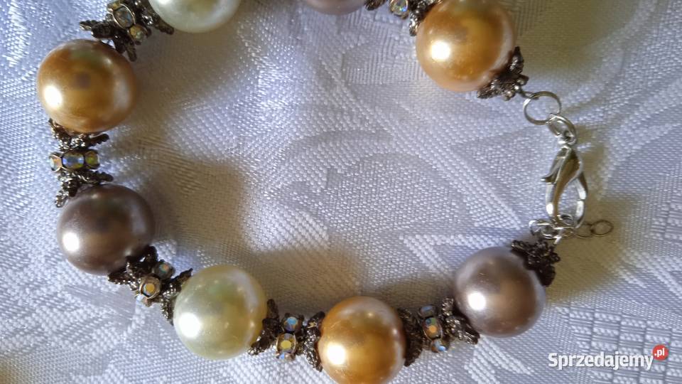 PIĘKNA PERŁOWA BIŻUTERIA NASZYJNIK I BRANSOLETA Piła