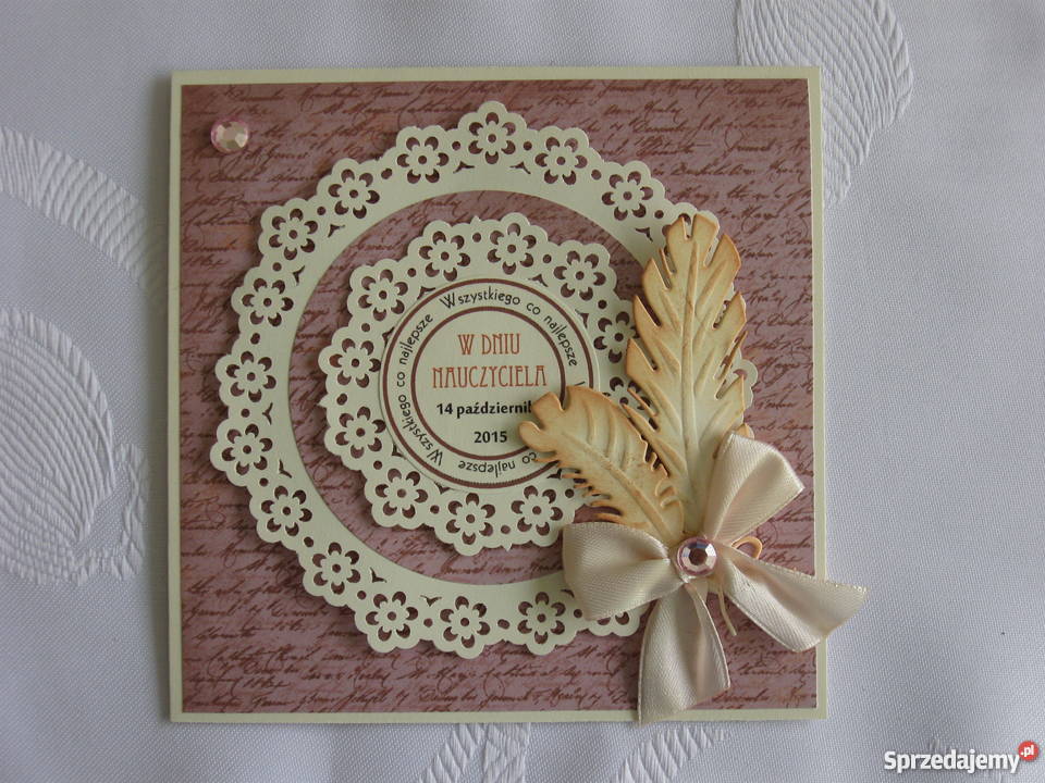 Dzień Nauczyciela Kartki Handmade z piórkami Rękodzieło Zbójno