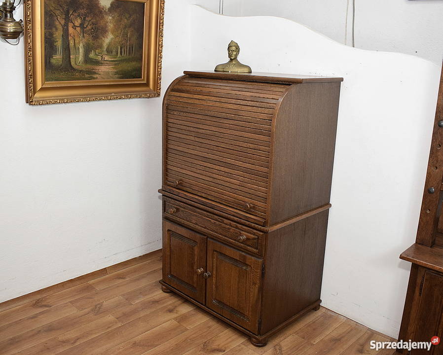 SEKRETARZYK SEKRETERA BIURKO SZAFKA KOMPUTER DĄB Antyki, Sztuka, Kolekcje Świdnica