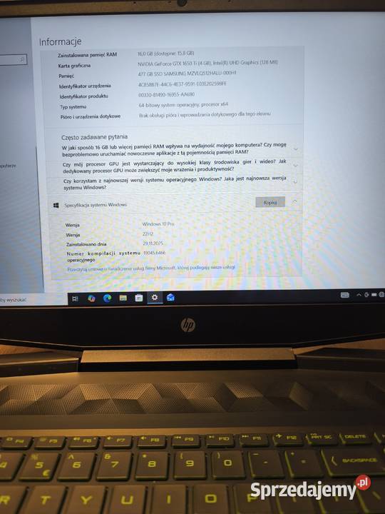 Laptop HP pavilion gaming 156 i51030016gb512gb Kalisz