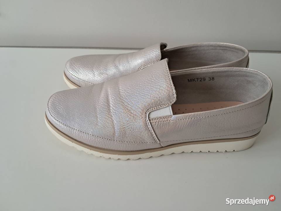 Buty damskie półbuty srebrne Sergio Leone do skóra Półbuty Kraków