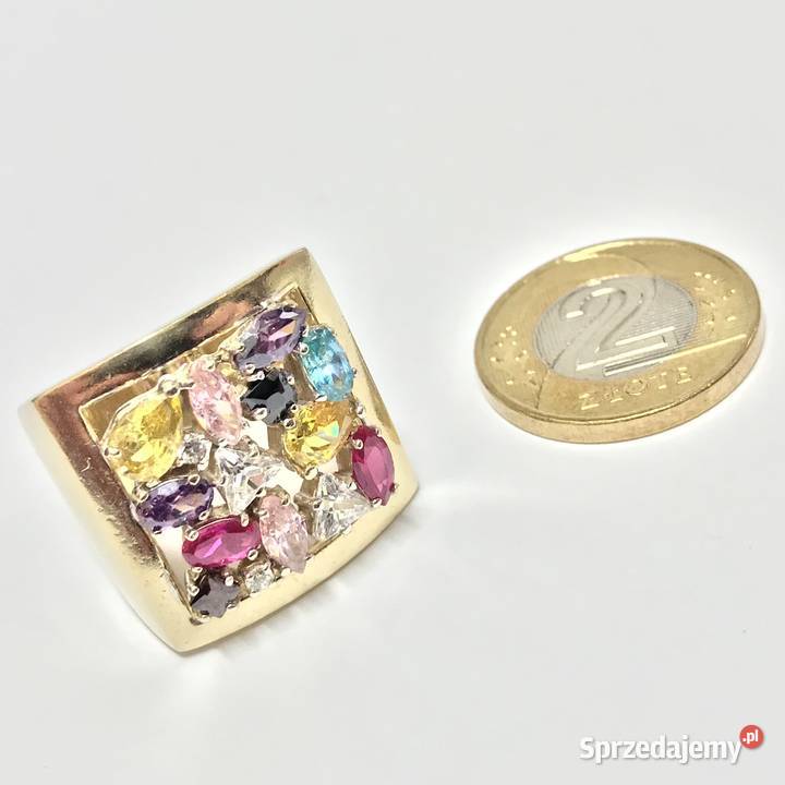Złoty PIERŚCIONEK 585 14K bajkowy KAMIENIE cud złote mazowieckie Warszawa