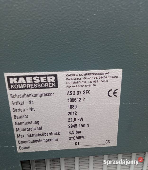 Sprężarka śrubowa Kaeser ASD37SFC22KWS014602 Wilków