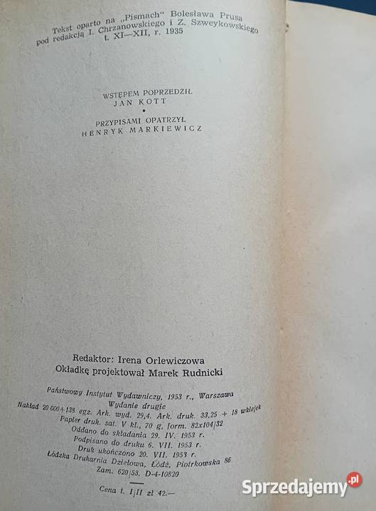 Bolesław Prus Lalka PIW 1953r Wydanie II Koźminek