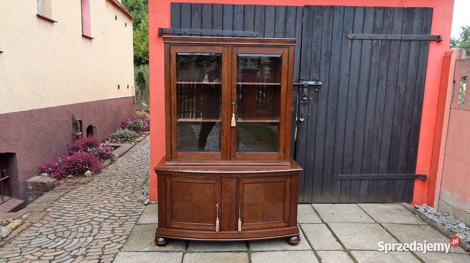 Wspaniała Unikatowa Witryna Serwantka Dąb 1920 dolnośląskie Ziębice