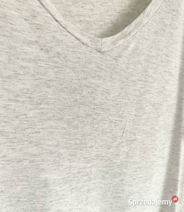 Szary melanżowy tshirt koszulka dekolt vneck HM Szczecin