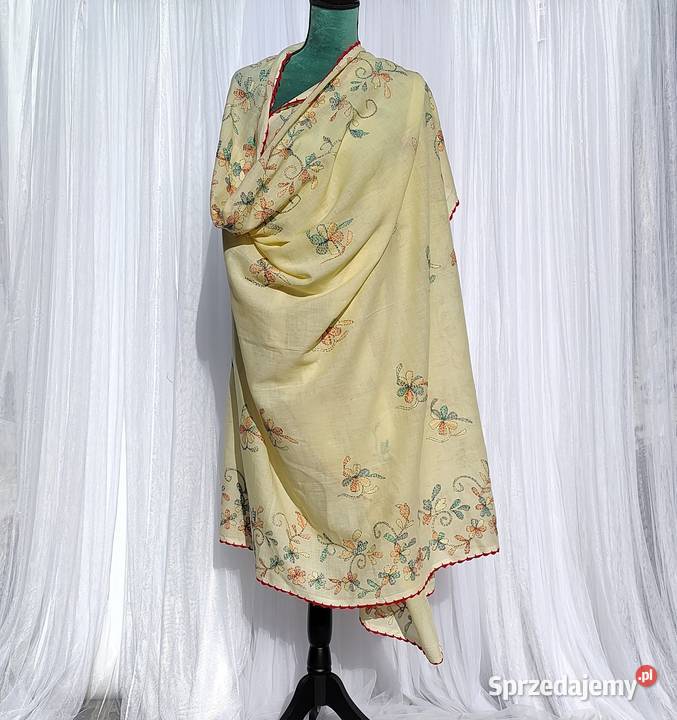 Duża chusta szal dupatta haftowana żółta bawełna zachodniopomorskie Szczecin