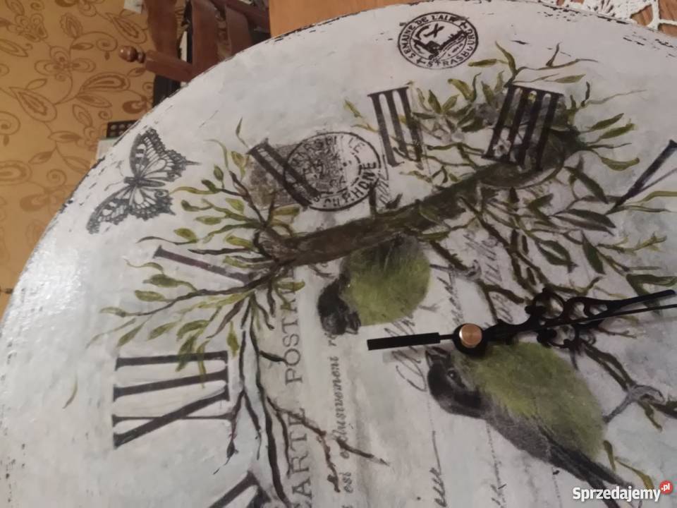 Zegar dwustronny stylowy decoupage serduszko Mogilno