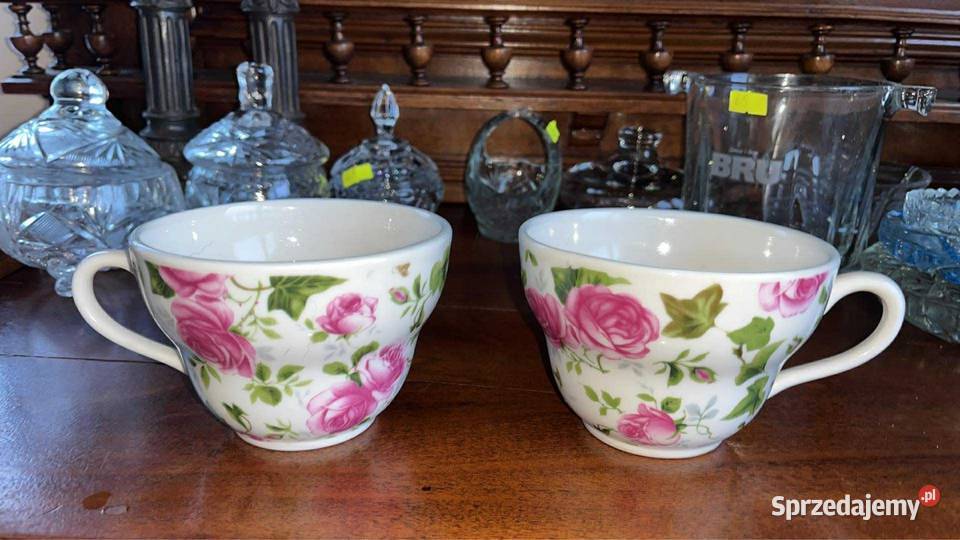 2 Duże FILIŻANKI z różami 400 ml Bez sygnatury Porcelana i szkło Gdańsk