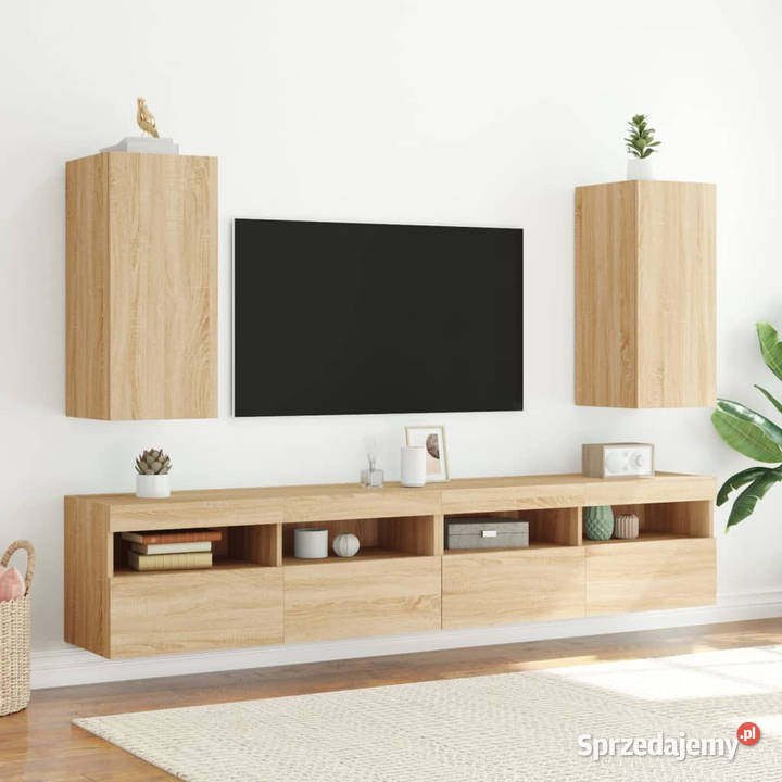 Ścienna szafka TV z LED dąb sonoma 305x35x70