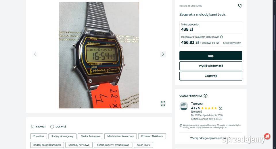 Przepiękny Zegarek Kultowej Marki Levis Strauss Poraj