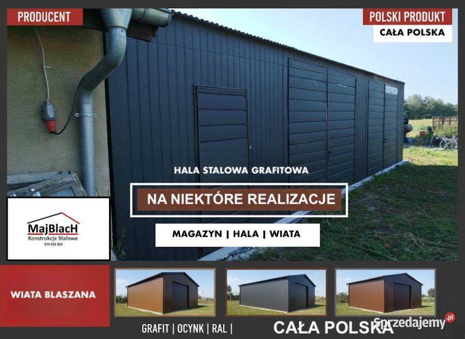Grafitowy Garaż Blaszany Hala Wiata Garaże Lubartów
