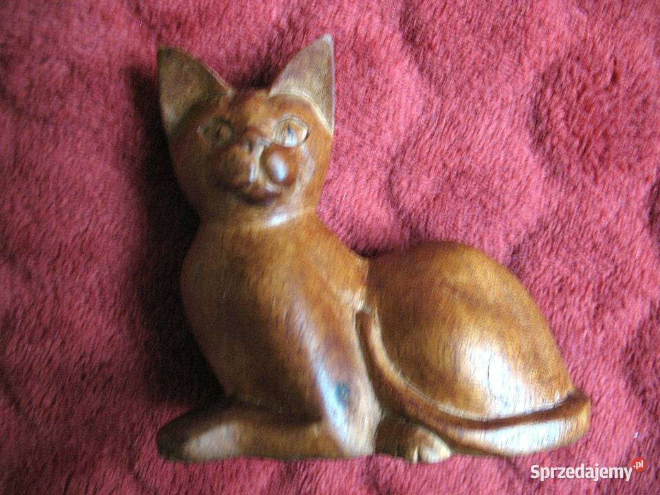 Kot kotek uroczy Stara Figurka twarde drewno 8 x Siedlce