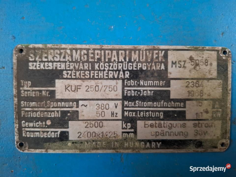 Szlifierka do wałków i otworów KUF 250x750 dolnośląskie Godzikowice sprzedam