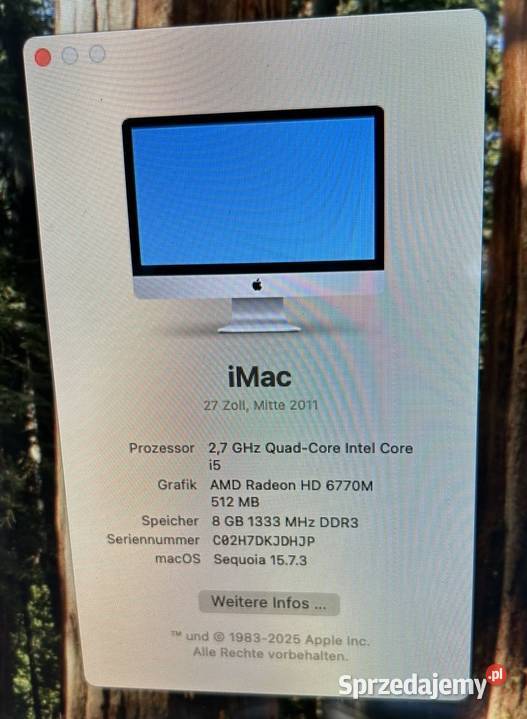 komputer Apple iMac 27 dysk ssd radeon pamięć zachodniopomorskie