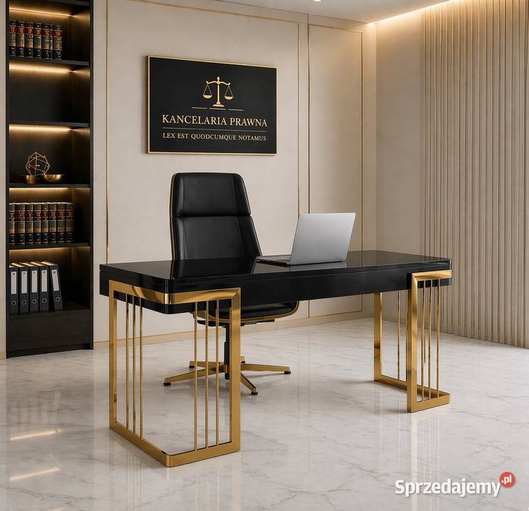 Nowoczesne czarne biurko złote do gabinetu 140cm Nowy Sącz
