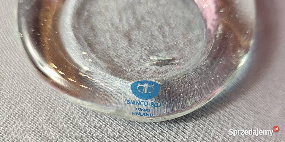 Świecznik szklany sygnowany Bianco Blu Finland Jasień