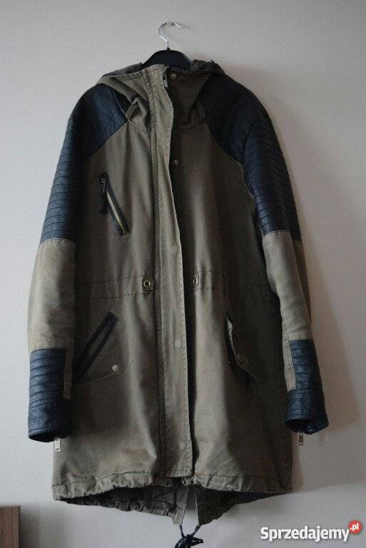 Parka khaki Bershka 38 M skórzane rękawy futro Bershka łódzkie Łódź