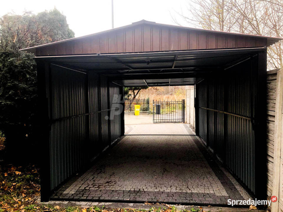 Garaż blaszany 3x6 2x Brama drewnopodobny Dach