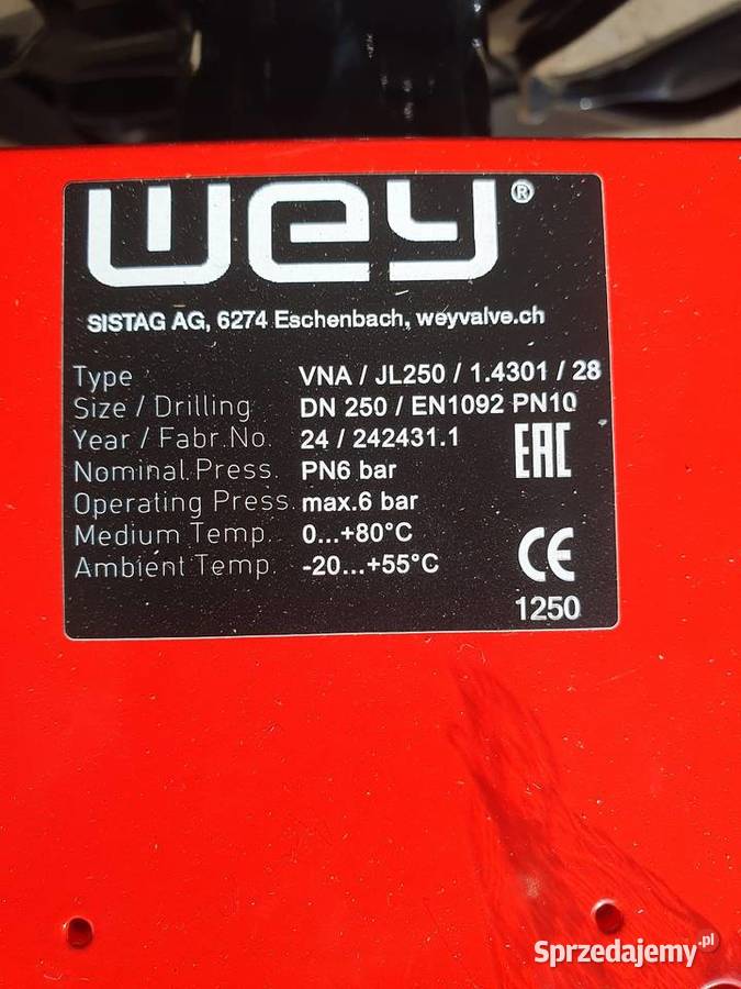 Zasuwa płytowa VNA WEY DN 250 dolnośląskie Strzelin