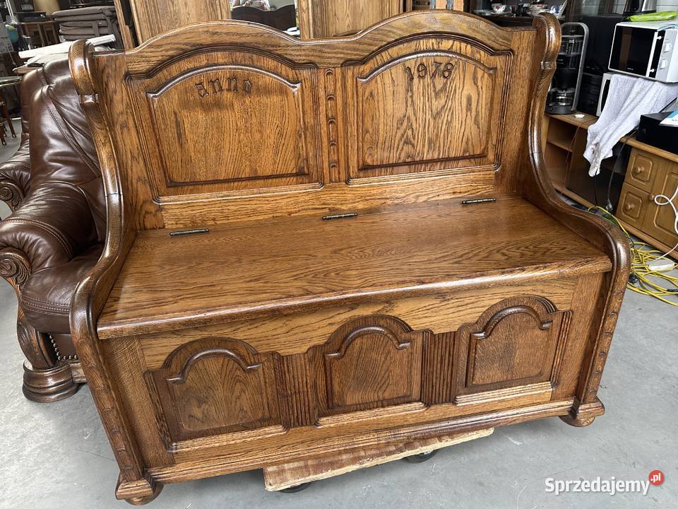 Masywna ciężka dębowa ławka skrzynia 120 Ławki