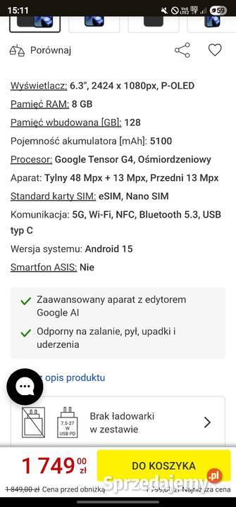 Gogle pixel 9a 828 warmińsko-mazurskie Elbląg