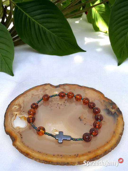 Bransoletka różaniec dziesiątka różańca BURSZTYN