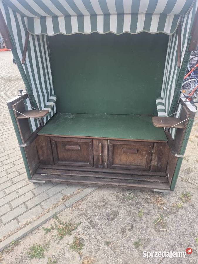 Leżak plażowy 2osobowy w zielonobeżowe paski Poddębice