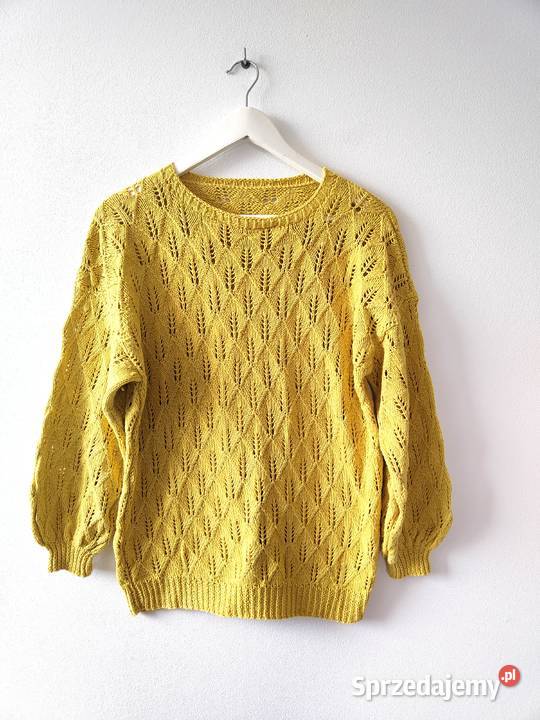 Sweter ażurkowy Żółty Limonowy Vintage y2k 38 40