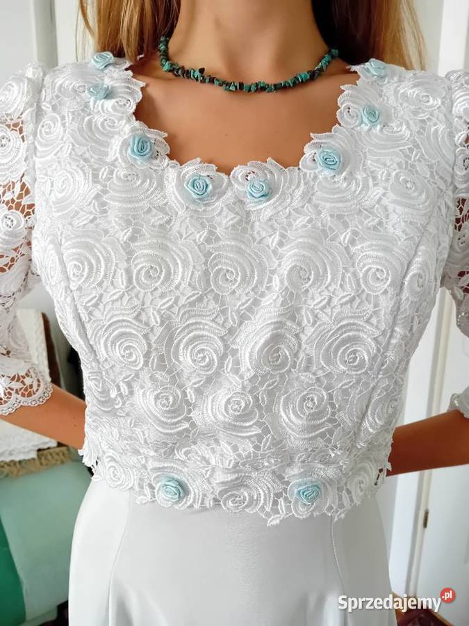 suknia ślubna elegancka z gipiurą 44