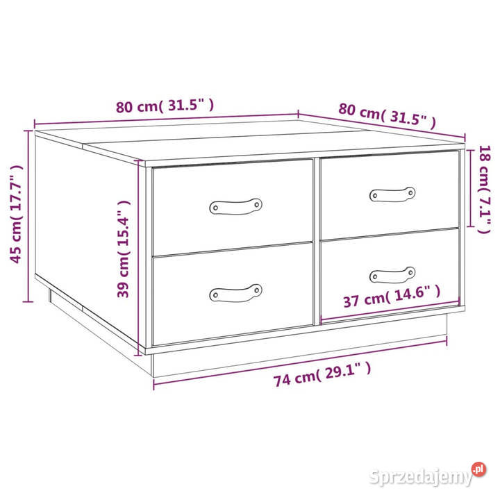 Stolik kawowy szary 80x80x45 lite drewno sosnowe Warszawa