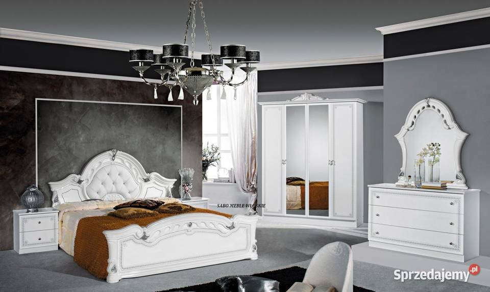 Klasyczna sypialnia włoska biało-srebrna