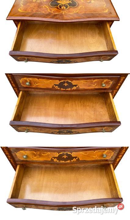Intarsjowana komoda na giętych nogach 3 szuflady zachodniopomorskie Gryfice