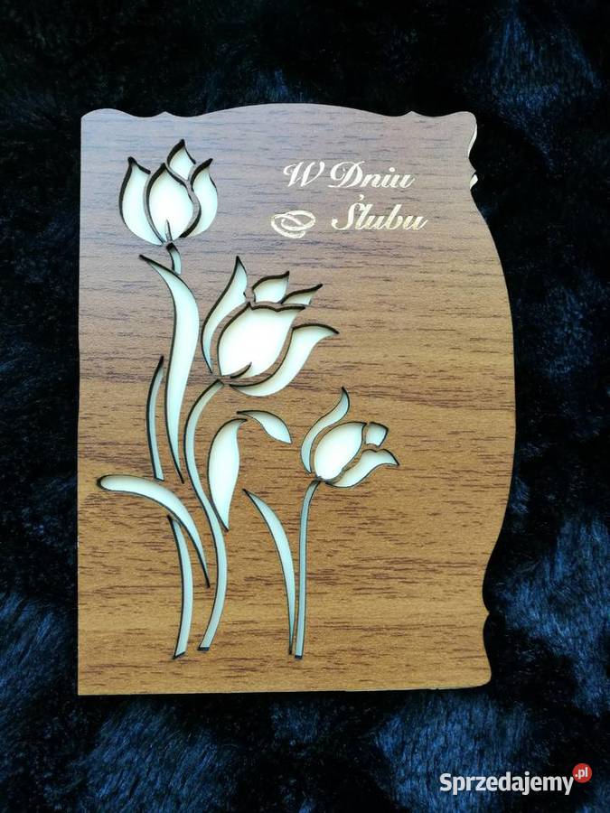 kartka ślub ślubu ślubna drewno drewniana kwiaty Warszawa