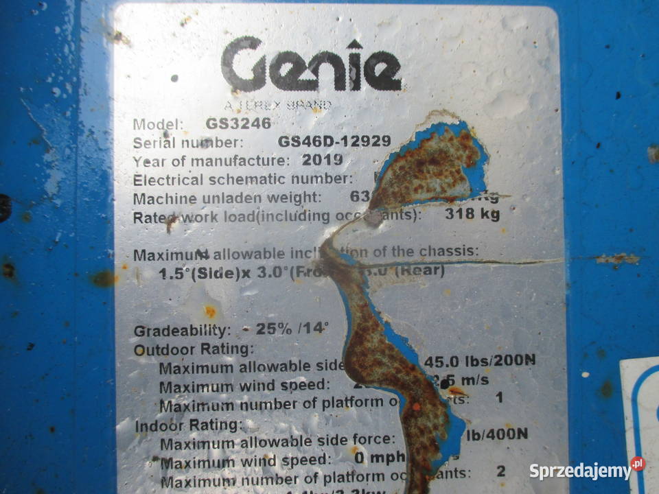 Podnośnik nożycowy zwyżka 12 m Genie GS3246 Pleszew