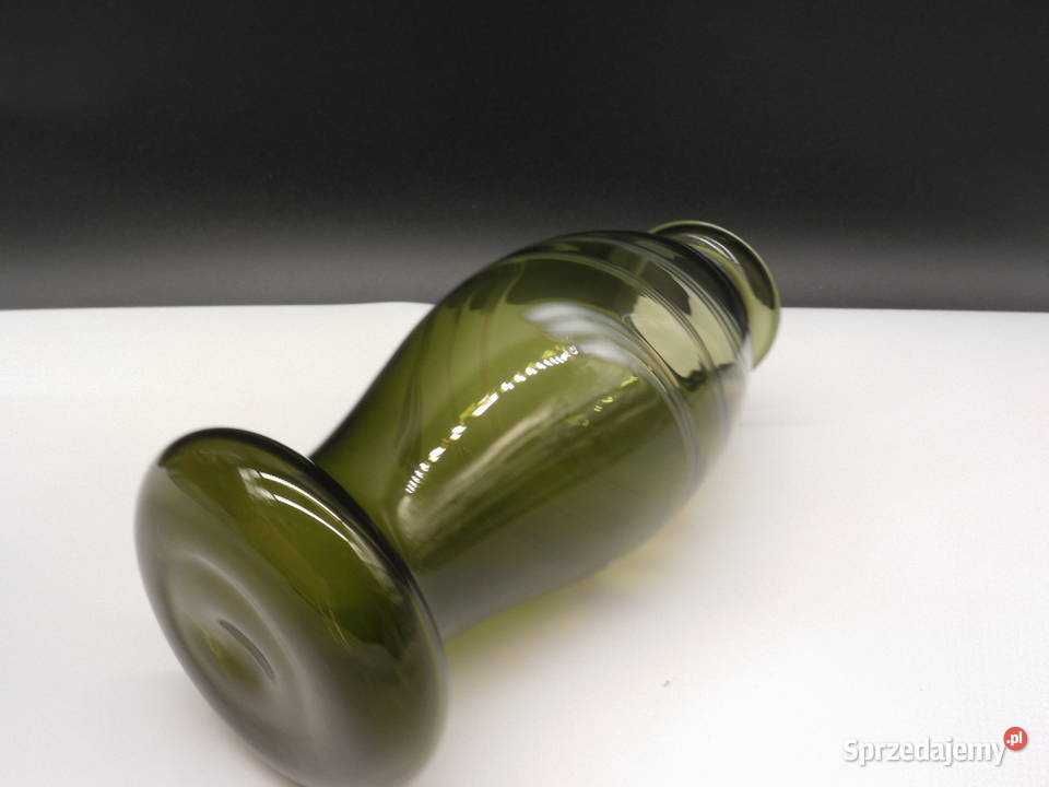 Artystyczny Wazon Vintage Szkło Oliwkowe Lata wielkopolskie