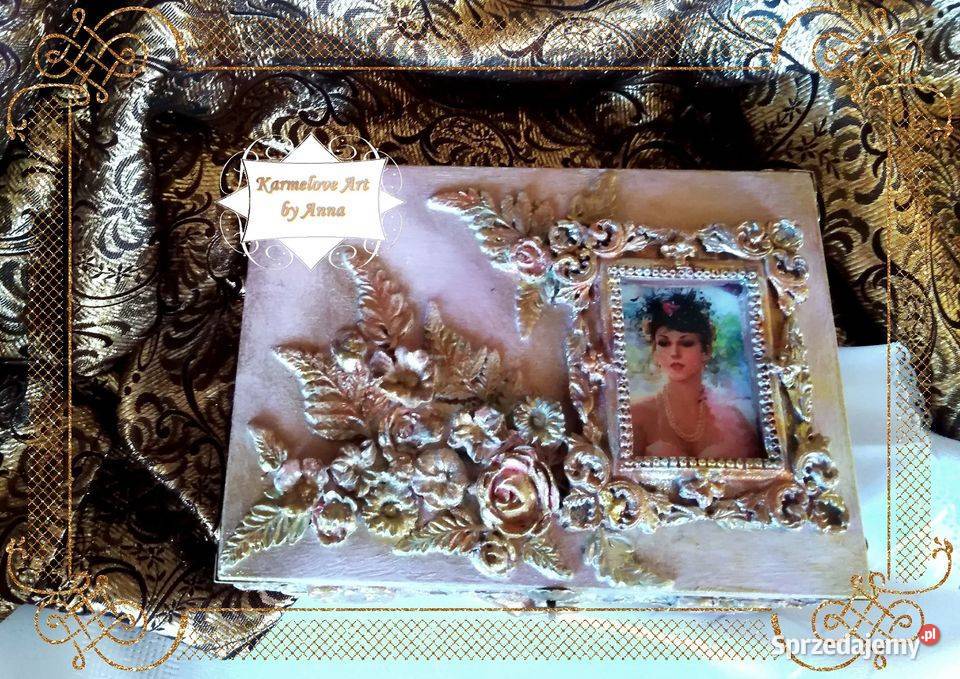Szkatułka drewniana decoupage rękodzieło prezent Antyki, Sztuka, Kolekcje Warszawa