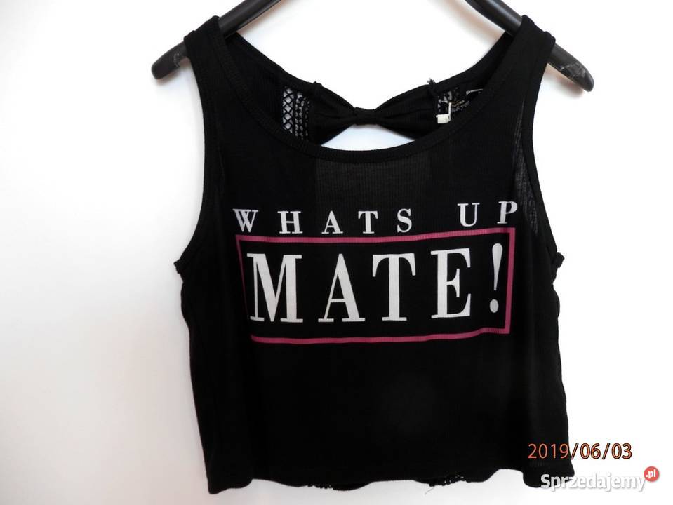 Bluzka Bershka Crop Top Krótki Czarny Z Napisem Łomża