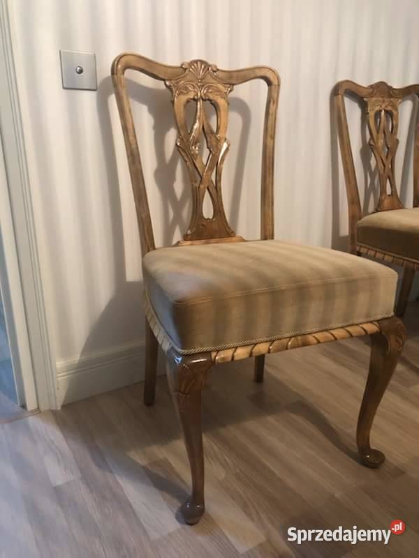 Krzesło piękne drewno orzech tapicerka miodowa sprzedam