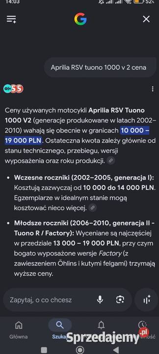 Aprilia RSV RR TUONO 1000 motor kombinezon 61900km Kalisz