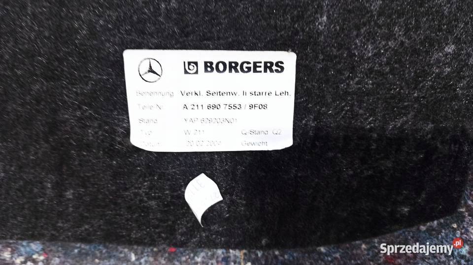 TAPICERKA BAGAŻNIKA LEWA MERCEDES W211 Wyposażenie wnętrza