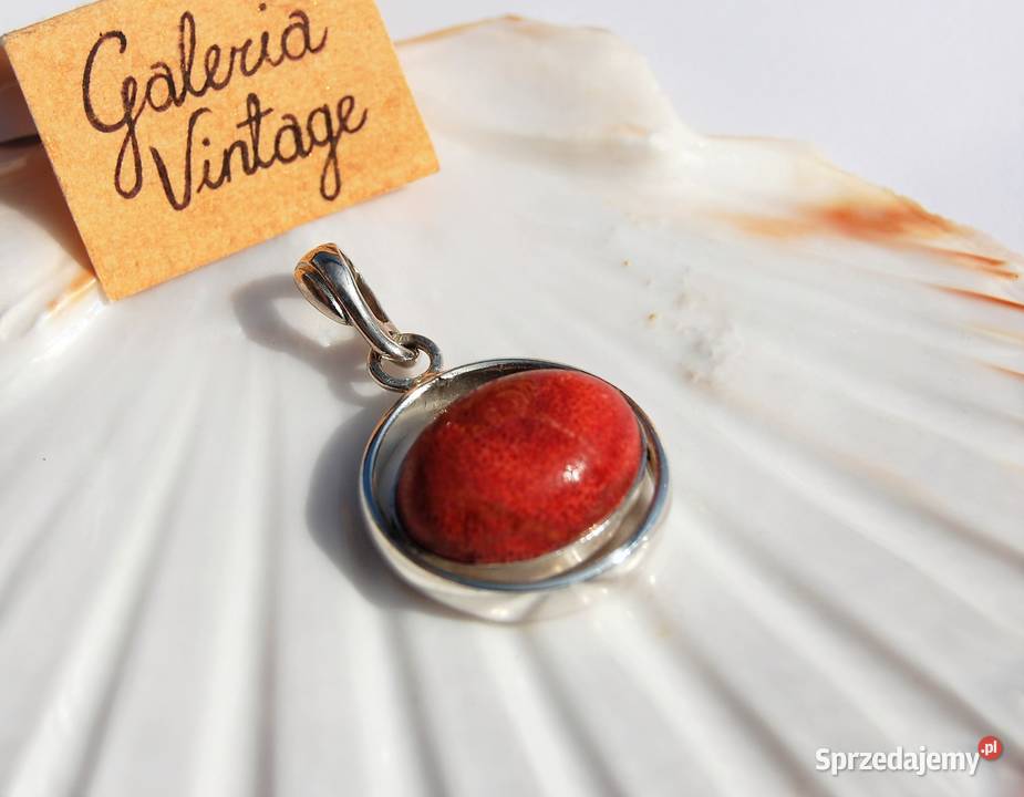 Wisior elipsa koral czerwony srebro pr 925 Lublin