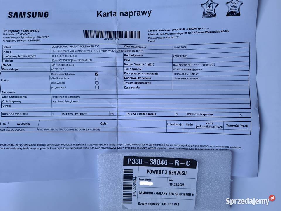 TELEFON SAMSUNG GALAXY A36 6GB128GB 5G czarny 2 Gorzów Wielkopolski sprzedam