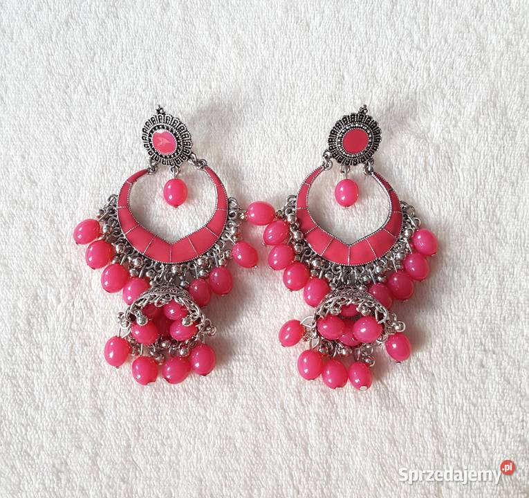 Długie kolczyki orientalne jhumki kolor srebrny